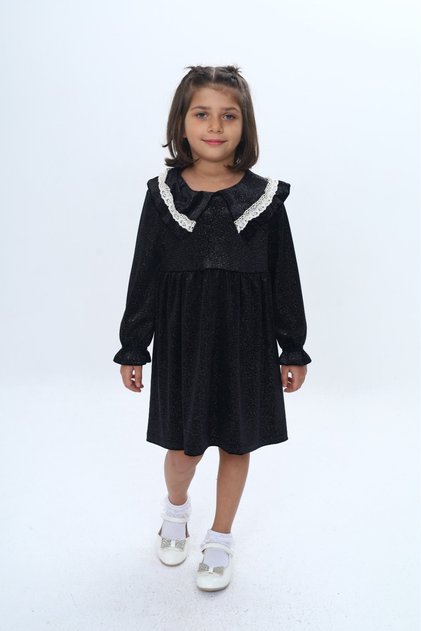 Girl's Collar Detailed Ruffled Dress