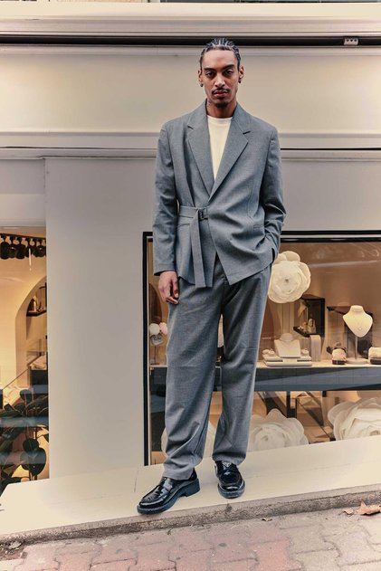 Men's Belted Oversized Piece Suit Anthracite