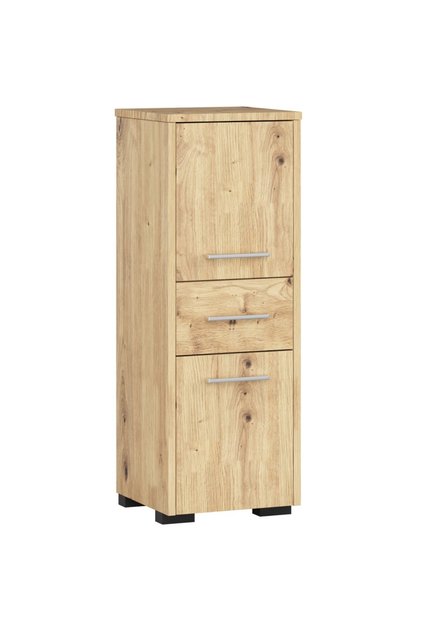 Dulap de baie tip bază, cu 2 uși și sertar, PAL de 16 mm, 30x30x85 cm, stejar artizanal