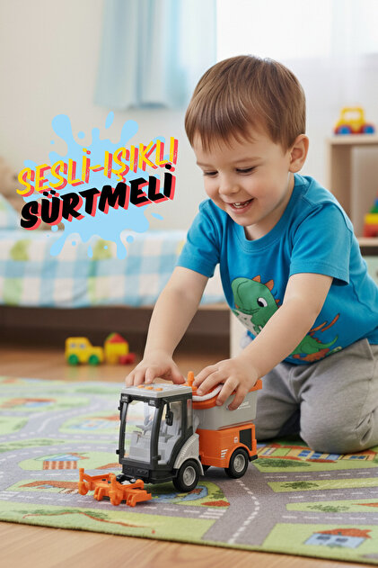 craftivio Sesli Işıklı Sürtmeli Oyuncak Turuncu Temizlik Arabası