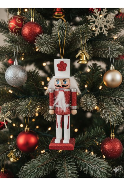 Lead Soldier 13cm White Hat - Red Uniform Christmas Ornament