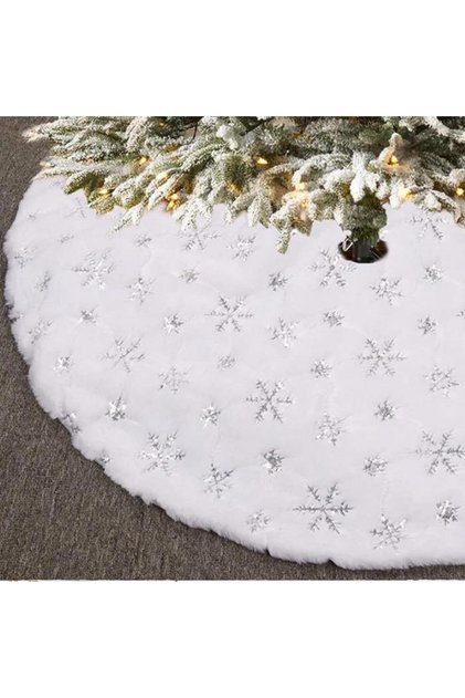 90 cm Christmas Tree Cover Plush White with Silver Glitter Snowflake