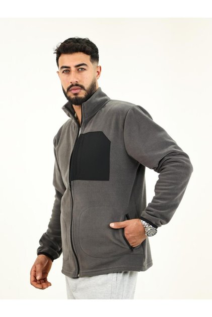 Smoked Fleece Jacket with 3 Pockets, Full Zipper, Front Panel Detail