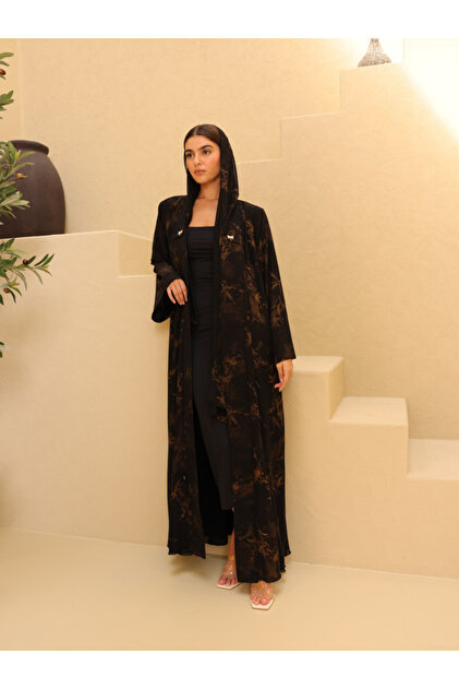 Midnight Orange Floral Printed Abaya