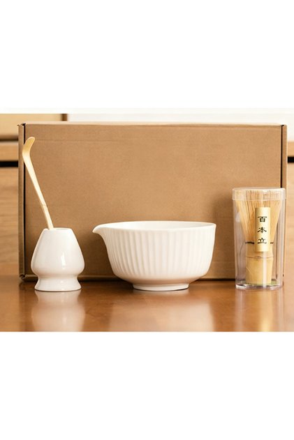 Matcha Whisk Set, 4pcs Japanese Tea Set, , Traditional Scoop, Matcha Bowl, Ceramic Whisk Holder