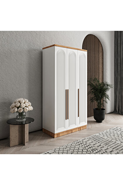 Ücretsiz Montaj Rosa 3 Kapaklı Komple MDF Atlantik Çam-Beyaz Gardırop - Elbise Dolabı
