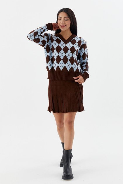 Blue knit skirt set