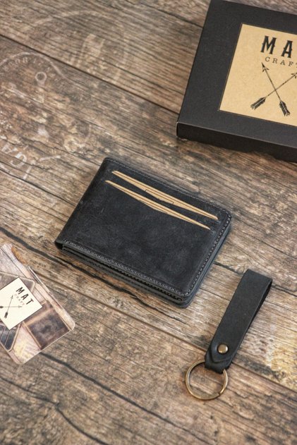 Genuine Leather Magnetic Horizontal Wallet | With Card Holder | Keychain with Gift | Gift Boxed | Unisex |