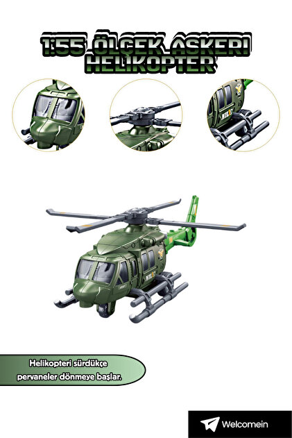 welcomein 1:55 Ölçek Yeşil Black Hawk Askeri Helikopter Model Çek