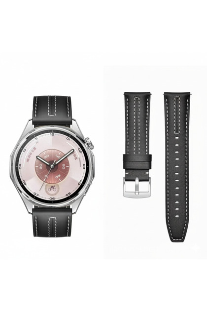 Huawei Watch Gt6 Pro 46 /Gt6 / Gt5 Pro / Gt5 / Gt4 46 Mm İle Uyumlu Dikiş Detaylı Deri 22 Mm Kordon