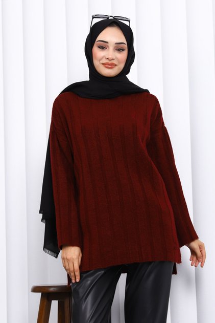 Bordo Yan Slit Corded Fabric Knitwear Sweater