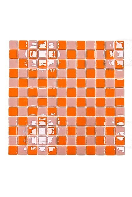 Tüm Yüzeyleri için 25x25mm. Turuncu-Pembe Damalı 31,5x31,5cm. Fileli Cam Mozaik ( 5 File Karo )