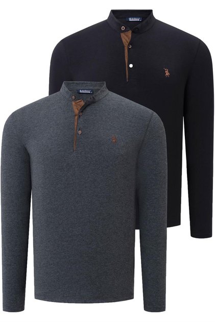 Erkek Pamuklu Sweatshirt 2'li Set Siyah-Antrasit V4009