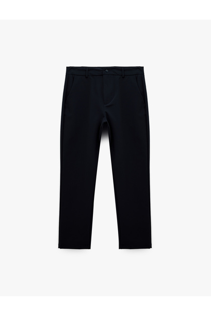 Regular Fit Pocketed Snap Button Flexible Non-Iron Fabric Trousers