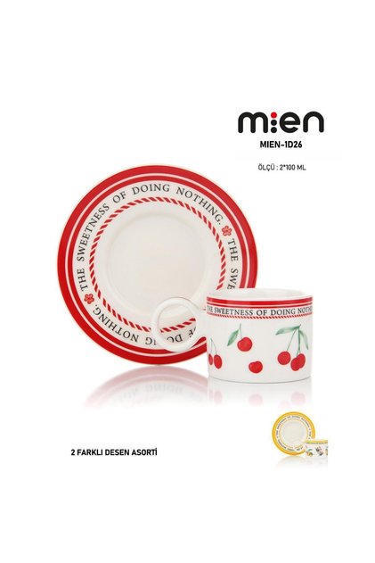 Set of 2 Cherry Patterned Porcelain Coffee Cups – 90 ml (Yellow and Red Color Options)