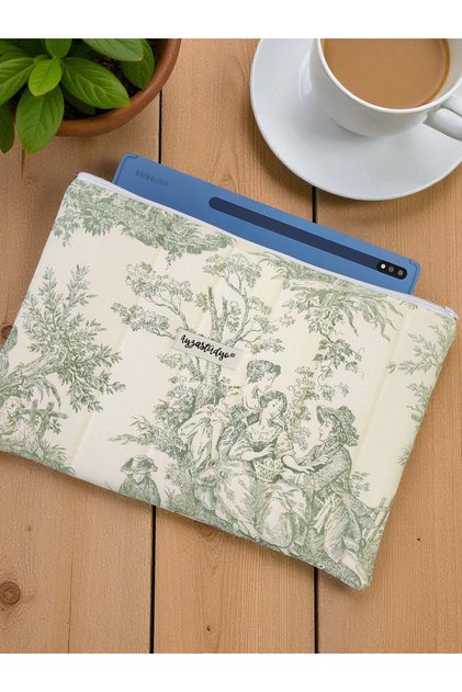 13-14 Inch MacBook Compatible Quilted Tablet & Laptop Case - Old Time Green (34X25 cm)