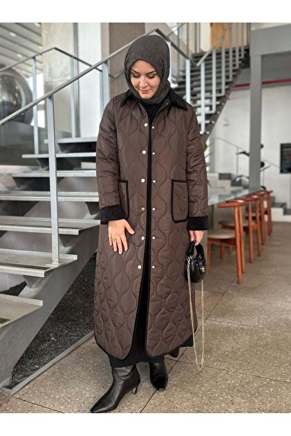 Berika YILDIRIM SOĞAN DESENLİ KAPİTONE MONT KAHVE - Fiyatı, Yorumları