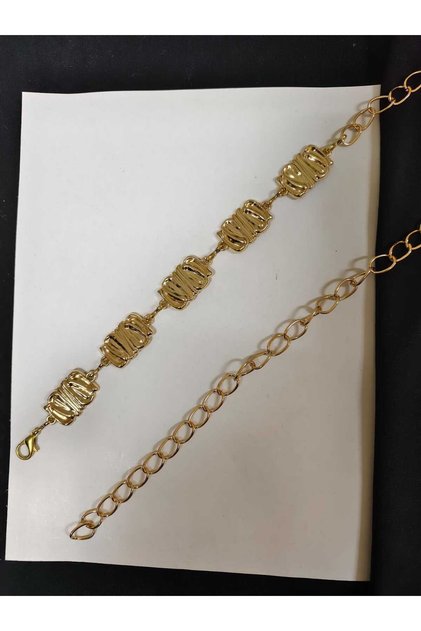 Gold Rectangular Detailed Adjustable Women's Belt Trouser Belt Dress Belt Shirt Belt