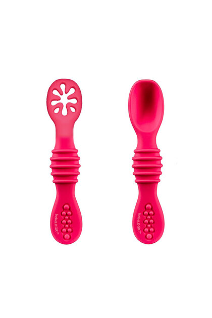 Set 2 pre-lingurite pentru diversificare si intarcare, 4-24 luni, silicon fara BPA, roz, bebeLOGIC™