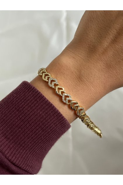 Xuping 14K Gold Renginde Kuyumcu İşçiliği Kalp Çelenk Model Kararmaz Kadın Bileklik