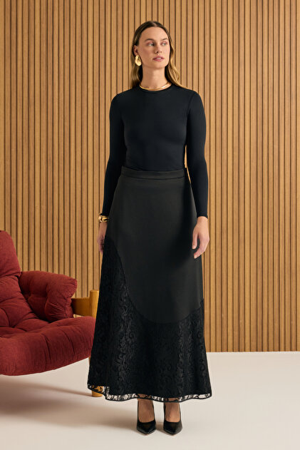 Lace Paneled Skirt