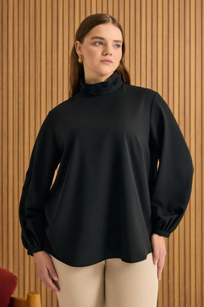 Blouse with Gathered Collar Detail