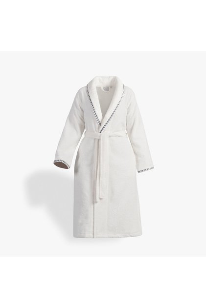 Tria Women's Bathrobe 100% Cotton Jacquard Cream-Navy Blue