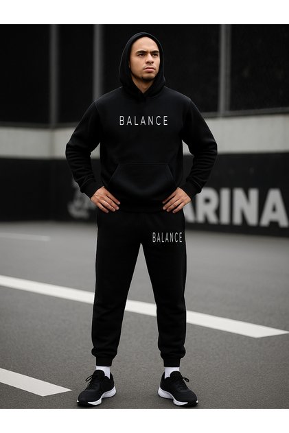 Men's Black Hooded Tracksuit Set Balance