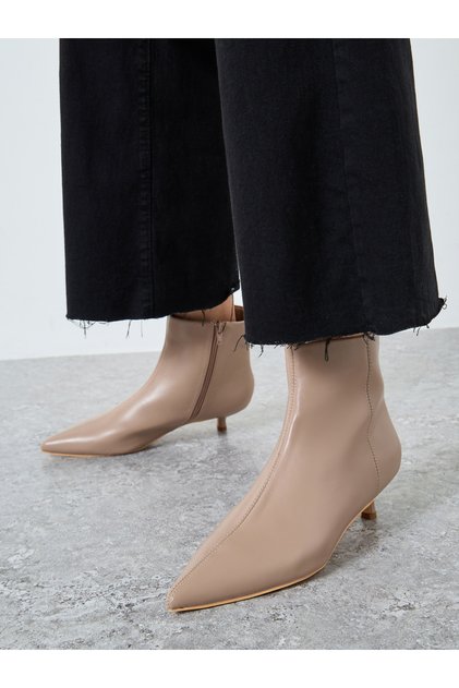 Nude Pointed Toe Ankle Boots