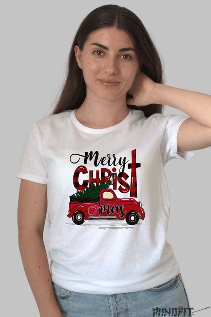 Tricou De Craciun Camioneta Festiva Cu Brad Dama
