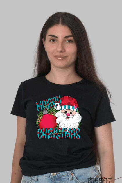 Tricou De Craciun Merry Christmas Cu Mosul Vesel Dama