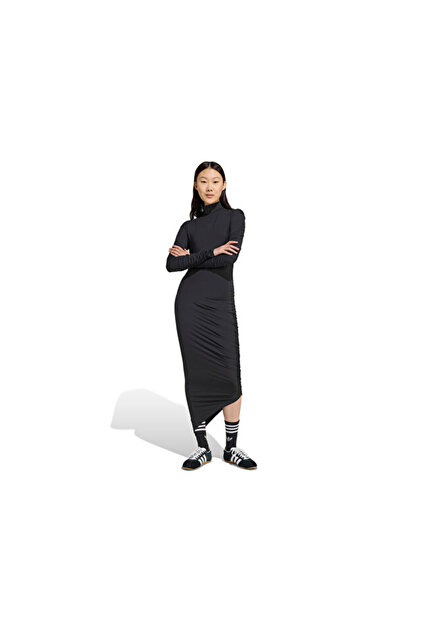Ruched Maxi Kadın Günlük Elbise JW2806 Siyah