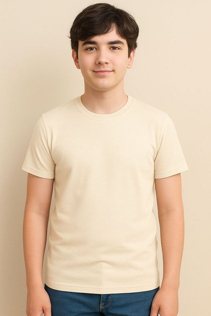 Mcrkids Unisex Crew Neck Beige Short Sleeve T-Shirt 13-14-15-16 Years