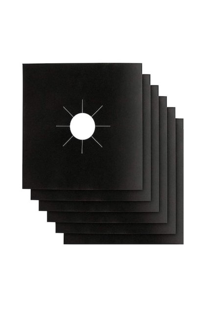 Set de 6 folii de protecție din teflon pentru aragaz/plită, 27x27 cm, 0,2 mm, negru