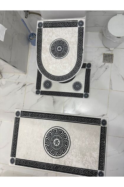Digital Printed 3-Piece Bath Mat Carpet Set Non-Slip Base Toilet Set