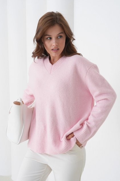 Women's V-Neck Soft Textured Oversized Knitwear Sweater