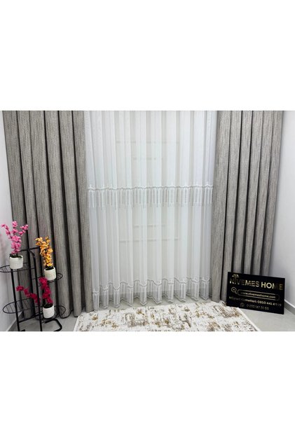 2571 V -105 Rei̇na Silver 1/2.5 Pleated Bamboo Tulle Curtain
