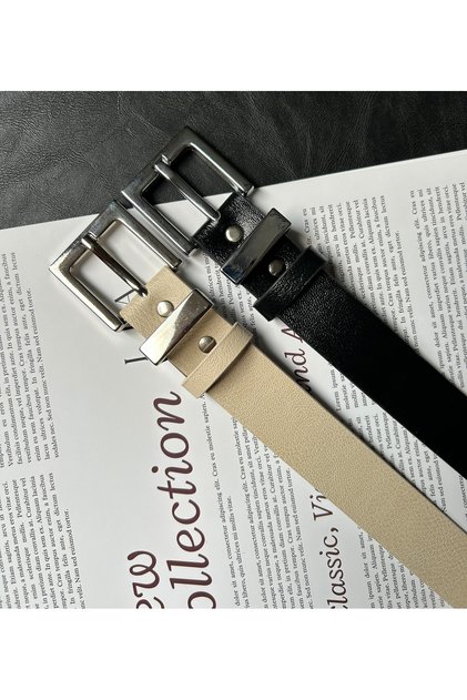2'Li Knot Classic Square Patterned Women's Silver Buckle Belt Coat Belt Dress Belt Trouser Belt