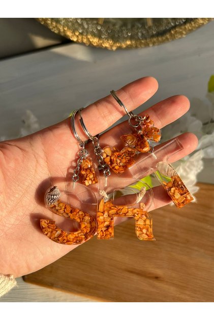Renki Seashell Heart - Teddy Bear - Butterfly Attached Epoxy Letter Keychain