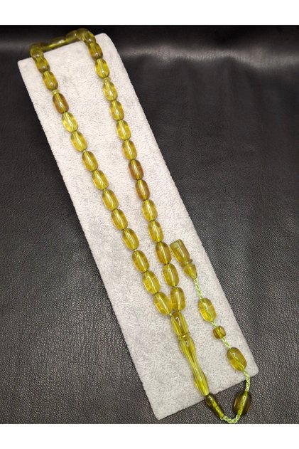 Olive Oil Green Capsule Cut High-End Powder Amber Prayer Beads
