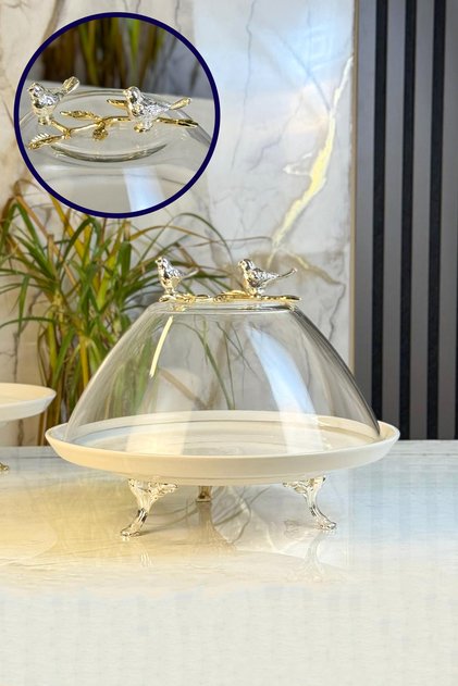 Porcelain Cake Display with Glass Lid & Footed Lidded Cake Stand