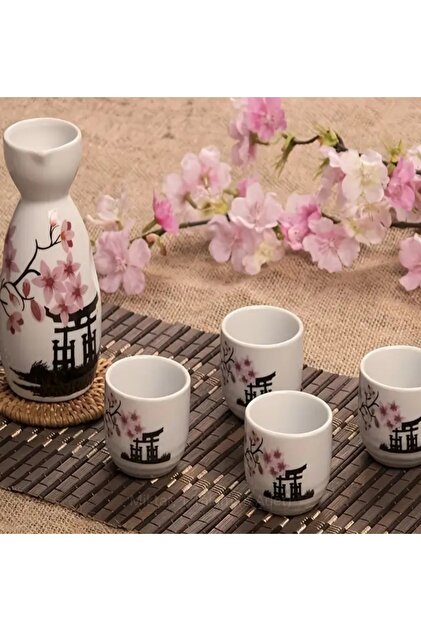 PİRAMİGO Çin Japon Geleneksel Sake Seti, 1 Tokkuri Şişe ve 4