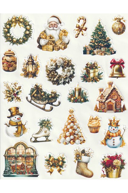 Gold New Year Ornaments Sticker Set Christmas Stickers New Year Happy New Year Sticker Nsti0196