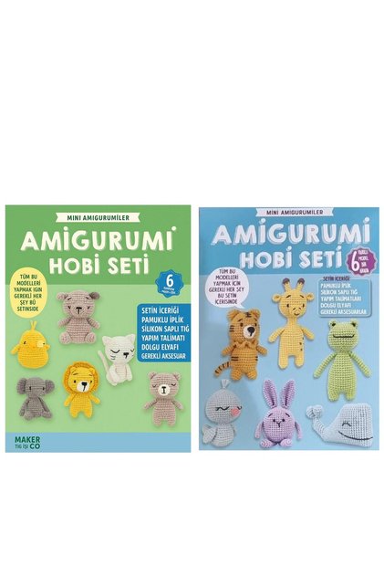 Mini Amigurumi Hobi Seti 12 Model Tarifi– İp, Elyaf, Tığ, Aksesuar – Oyuncak Yapım Seti