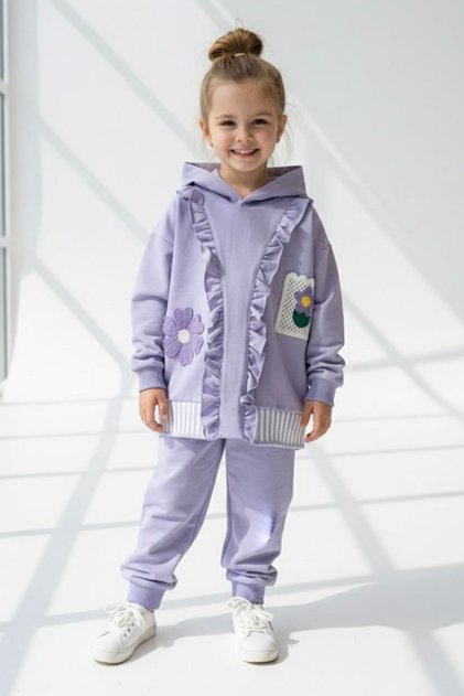 My Little One's Daisy Knit Detailed Girl's Hooded Set - Lilac