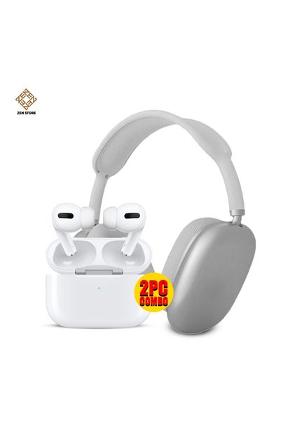 سماعة رأس بلوتوث P9Max بيضاء مع سماعات أذن لاسلكية (مجموعة كومبو)
