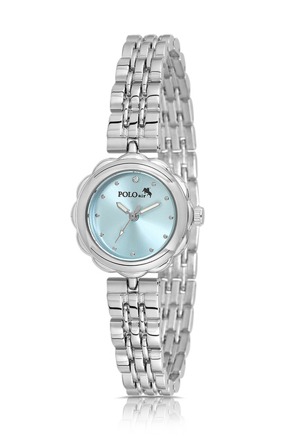 Elegant Flower Case Women Wristwatch Silver Light Blue Color Pl-1561B4X