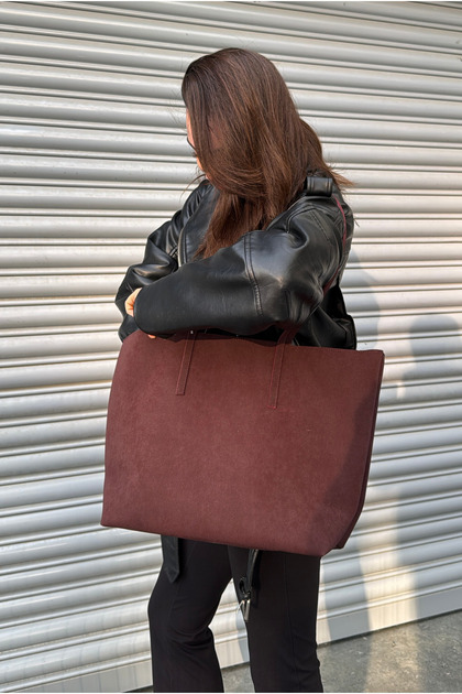 Women's Hand and Shoulder Bag Bordo Suede