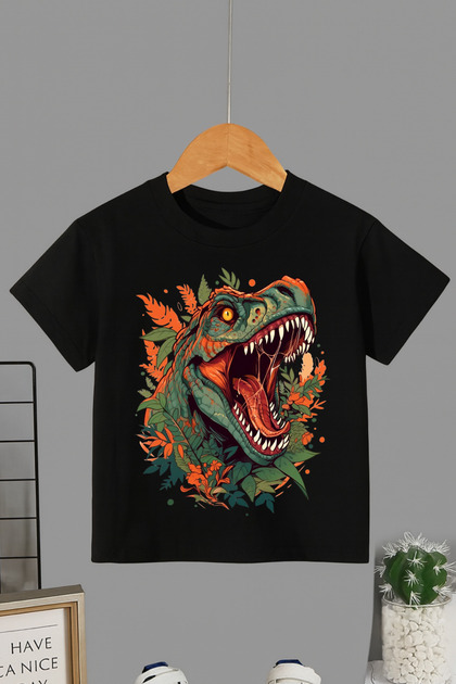 Dinosaur Printed Short-Sleeve Cotton Crew Neck T-Shirt T-Shirt