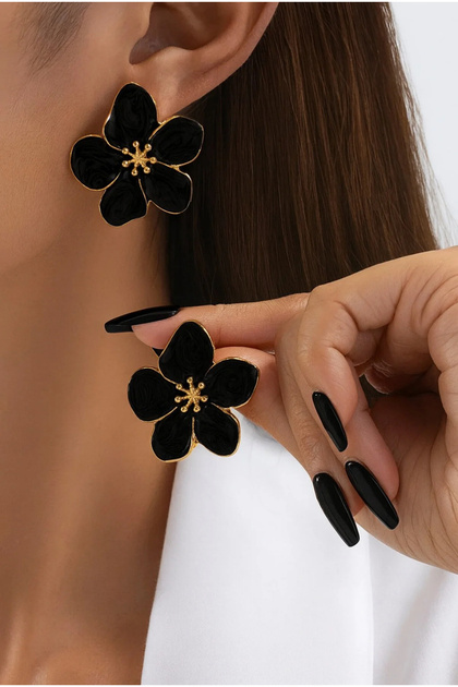 2-Piece Black Flower Earrings Women's Stylish Jewelry, Daily Steel Jewelry